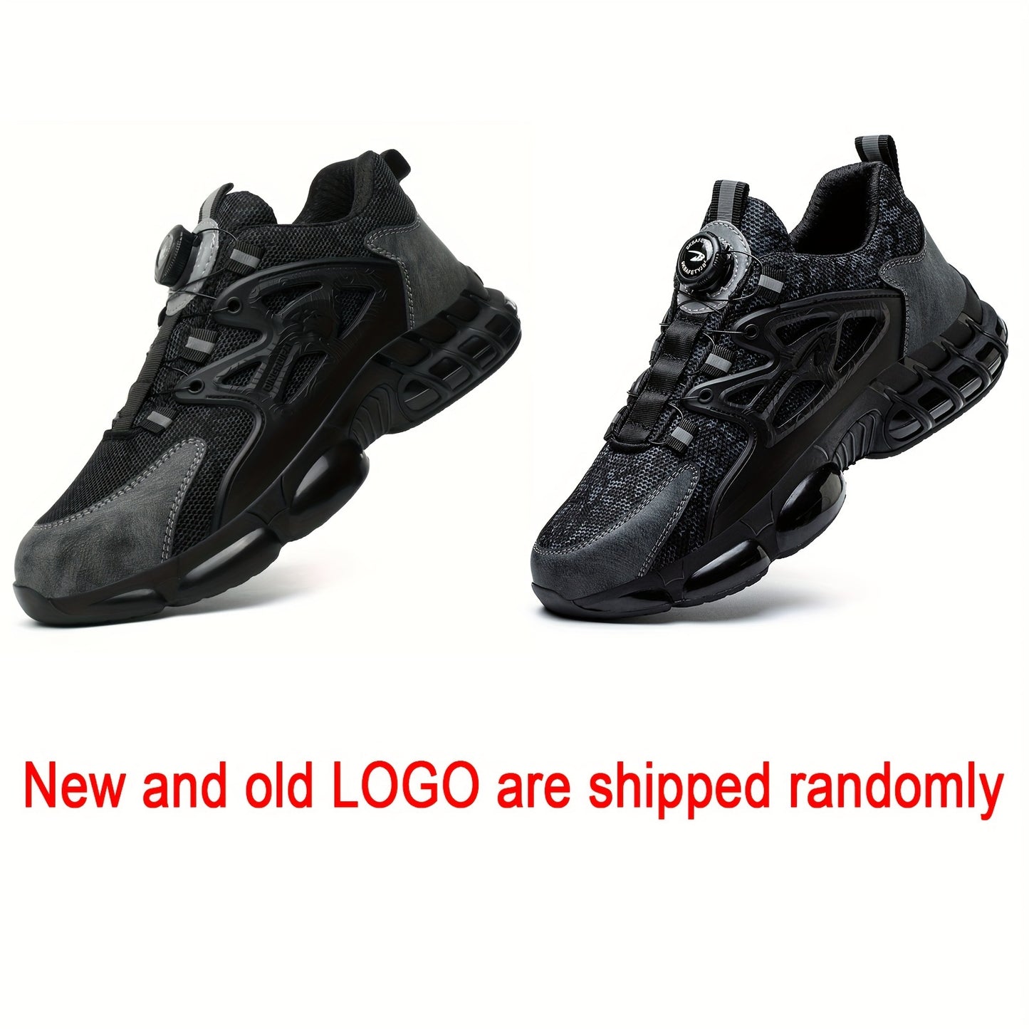 Plus Size Men's Solid Color Steel Toe & Puncture Proof Safety Shoes With Rotating Buckle, Comfy Non Slip Durable Shock Absorbing Work Shoes, Men's Industrial Footwear