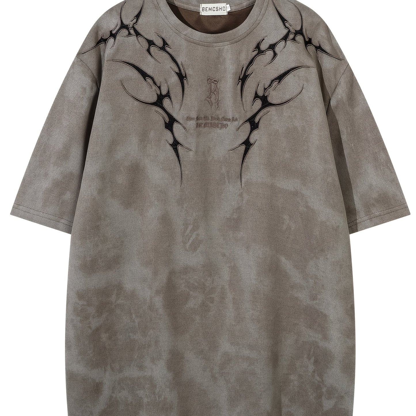 Men's Summer Fashion Tie-Dye Vintage Letter Embroidery Short Sleeve T-Shirt, Casual Round Neck, Polyester and Elastane Blend, Plus Size Tshirts