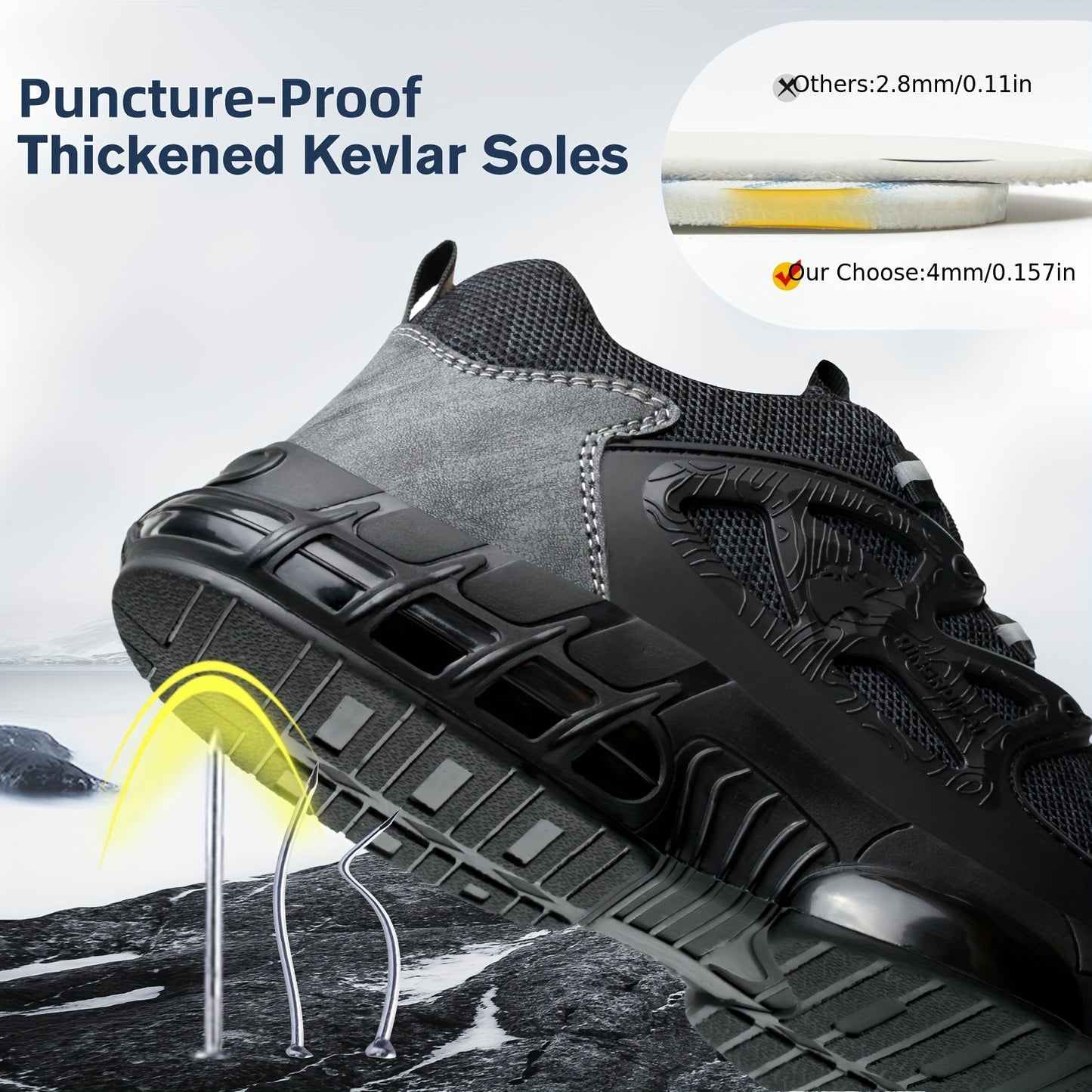 Plus Size Men's Solid Color Steel Toe & Puncture Proof Safety Shoes With Rotating Buckle, Comfy Non Slip Durable Shock Absorbing Work Shoes, Men's Industrial Footwear