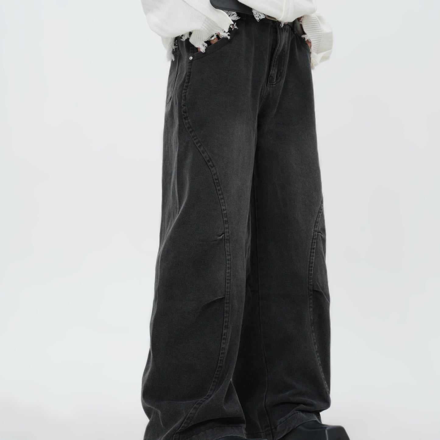 1pc Street Style Wide Leg Denim Jeans for Adults - 70% Cotton, 24% Polyester, 6% Viscose Blend, Non-Stretch Fabric, Solid Color, All-Season, Loose Fit with Pockets, Regular Length, Woven, No Belt or Accessories Included