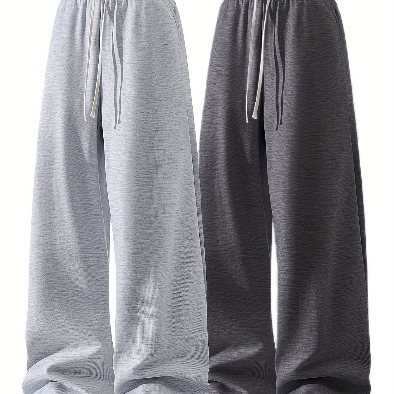 2-Pack Men'S Casual Loose Fit Drawstring Pants, Solid Color Polyester Knit Fabric with Slight Stretch, Multi-Pocket Design for Sports, Hiking, Camping, and Daily Wear - Four Seasons Comfort