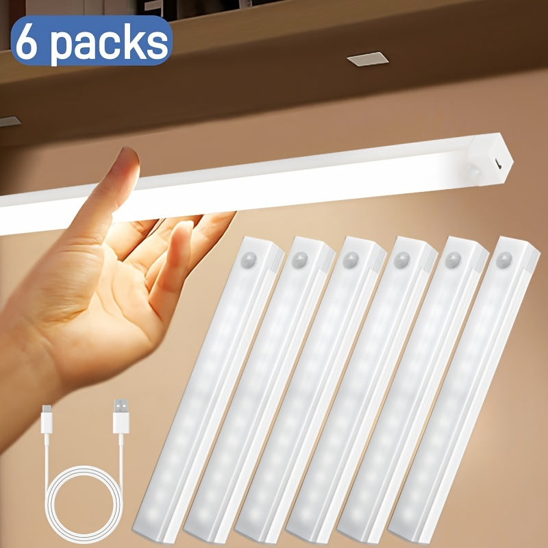 6 Motion Sensor Cabinet Lights, LED Closet Lights, USB Rechargeable Indoor Night Lights for Kitchen Wardrobe Cabinet Stairway Hallway Shelves