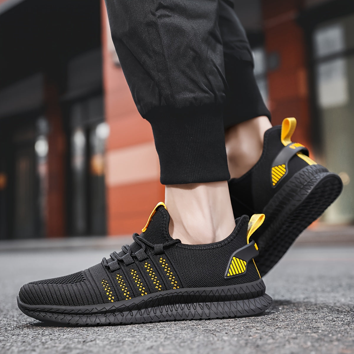 Plus Size Men's Trendy Woven Knit Breathable Sneakers, Comfy Non Slip Durable Lace Up Shoes For Men's Outdoor Activities