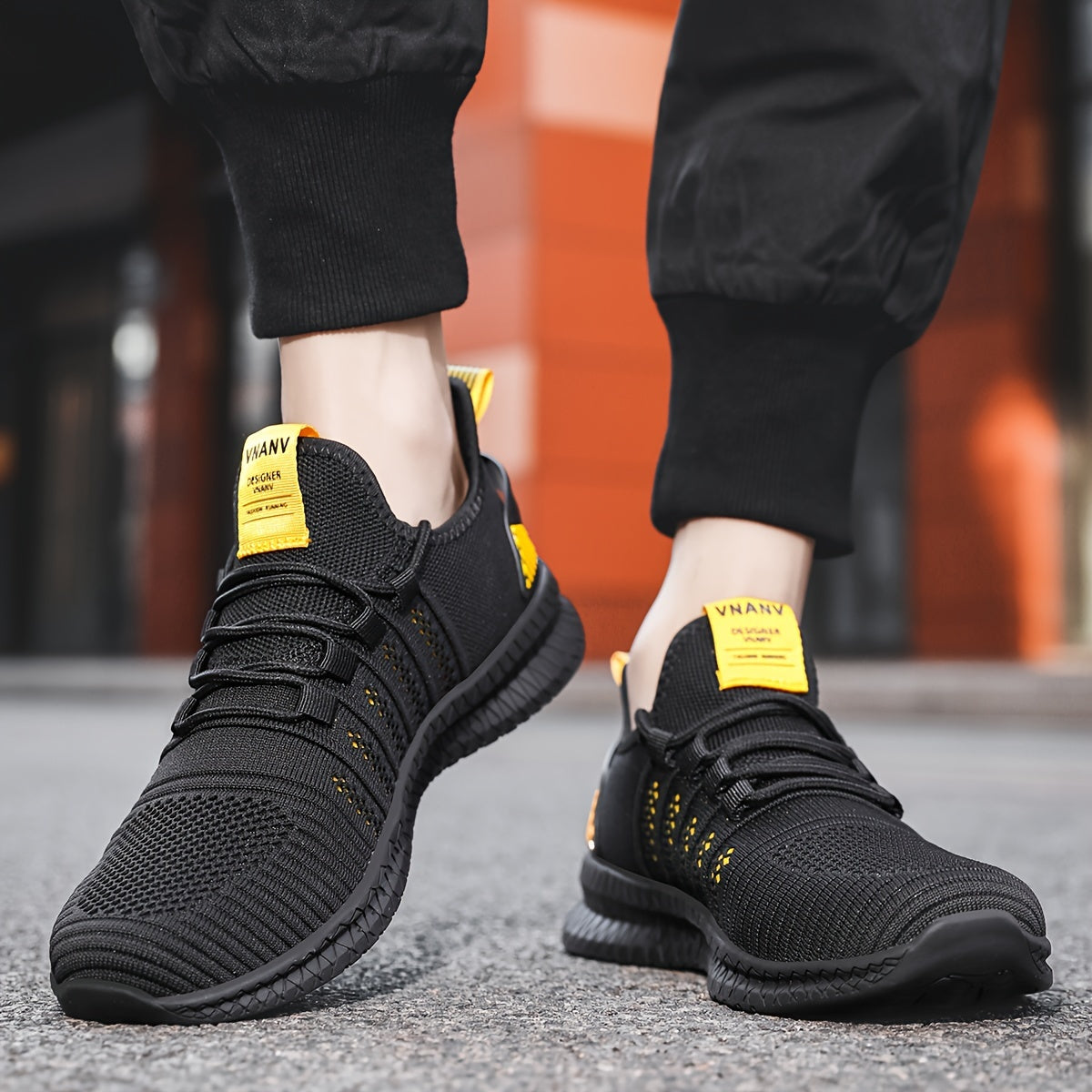 Plus Size Men's Trendy Woven Knit Breathable Sneakers, Comfy Non Slip Durable Lace Up Shoes For Men's Outdoor Activities