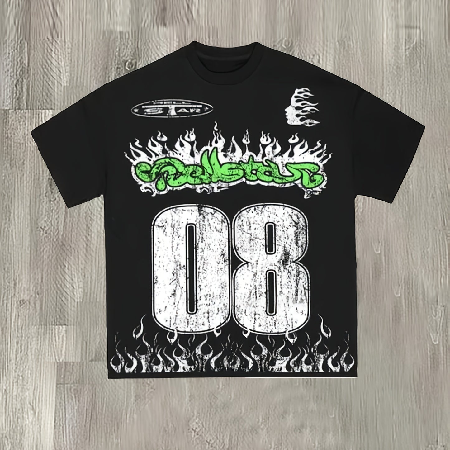 1pc Y2K Style Anime-Inspired T-Shirt, 100% Polyester Knit Fabric, Crew Neck with Contrast Collar, Regular Length, All-Season Comfort, Hand-Drawn Graphic Tee