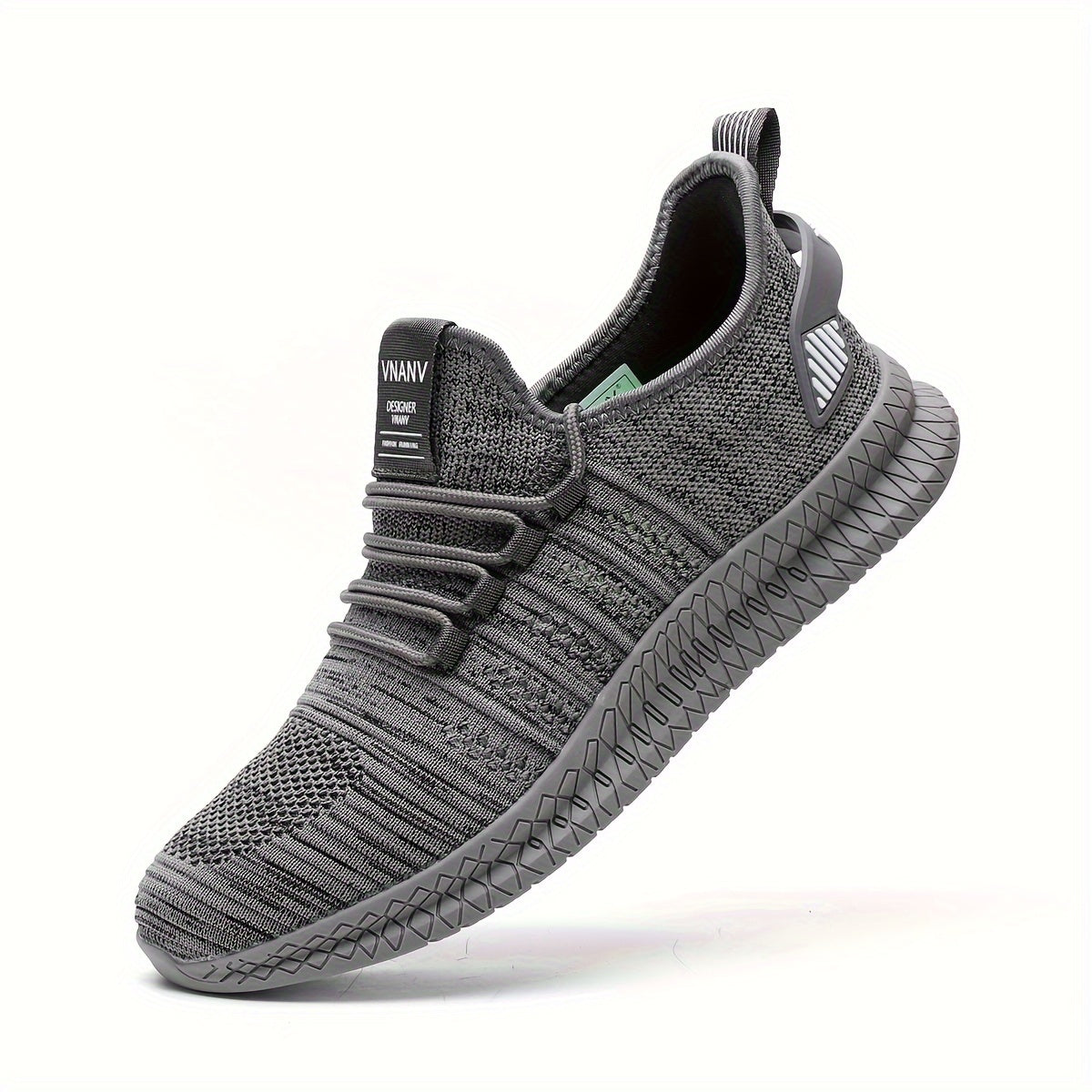 Plus Size Men's Trendy Woven Knit Breathable Sneakers, Comfy Non Slip Durable Lace Up Shoes For Men's Outdoor Activities