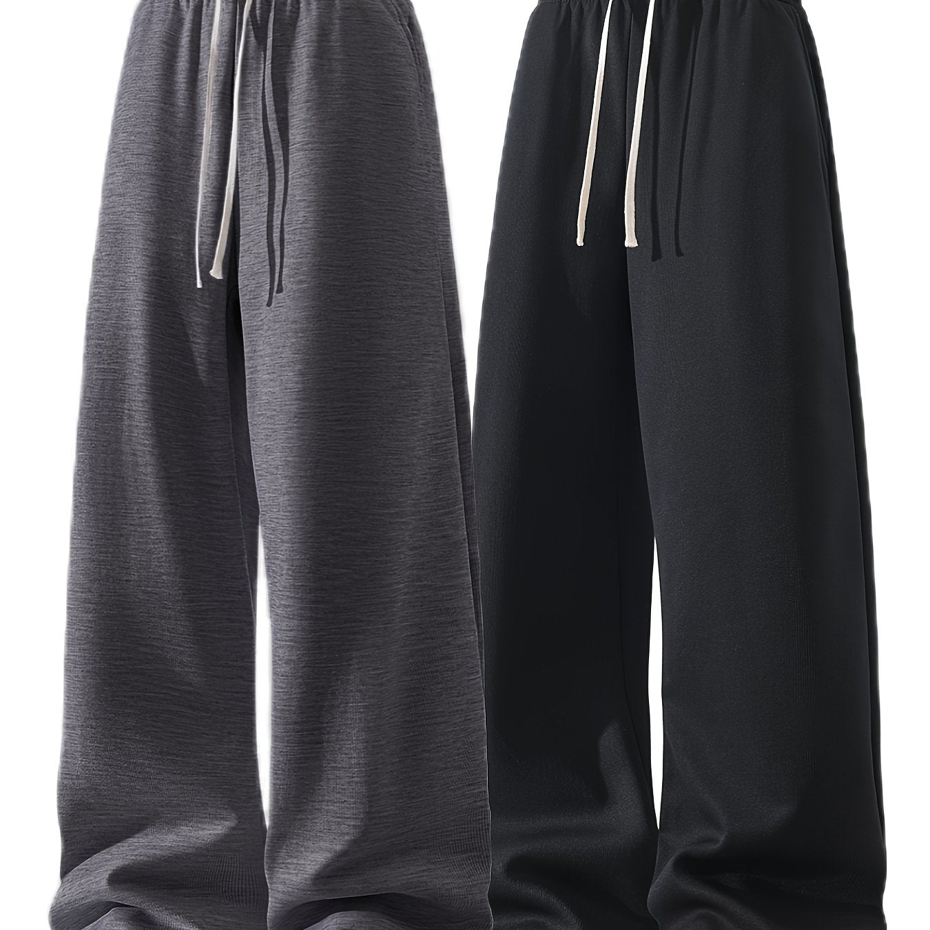 2-Pack Men'S Casual Loose Fit Drawstring Pants, Solid Color Polyester Knit Fabric with Slight Stretch, Multi-Pocket Design for Sports, Hiking, Camping, and Daily Wear - Four Seasons Comfort