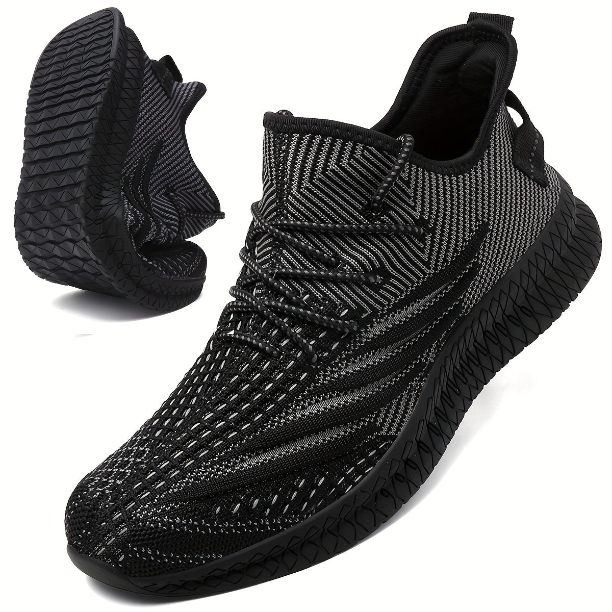 Plus Size Men's Trendy Woven Knit Breathable Sneakers, Comfy Non Slip Durable Lace Up Shoes For Men's Outdoor Activities
