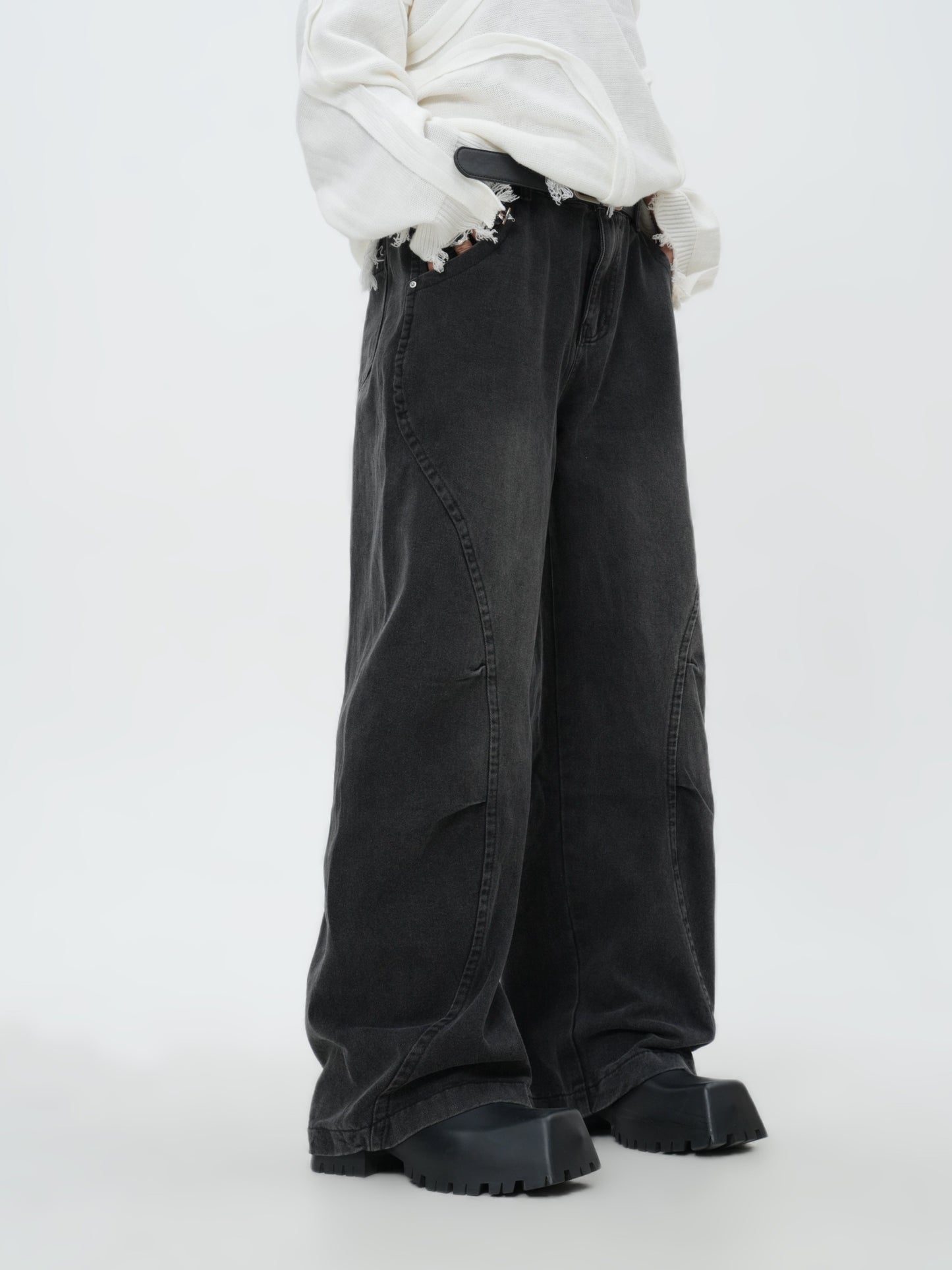1pc Street Style Wide Leg Denim Jeans for Adults - 70% Cotton, 24% Polyester, 6% Viscose Blend, Non-Stretch Fabric, Solid Color, All-Season, Loose Fit with Pockets, Regular Length, Woven, No Belt or Accessories Included