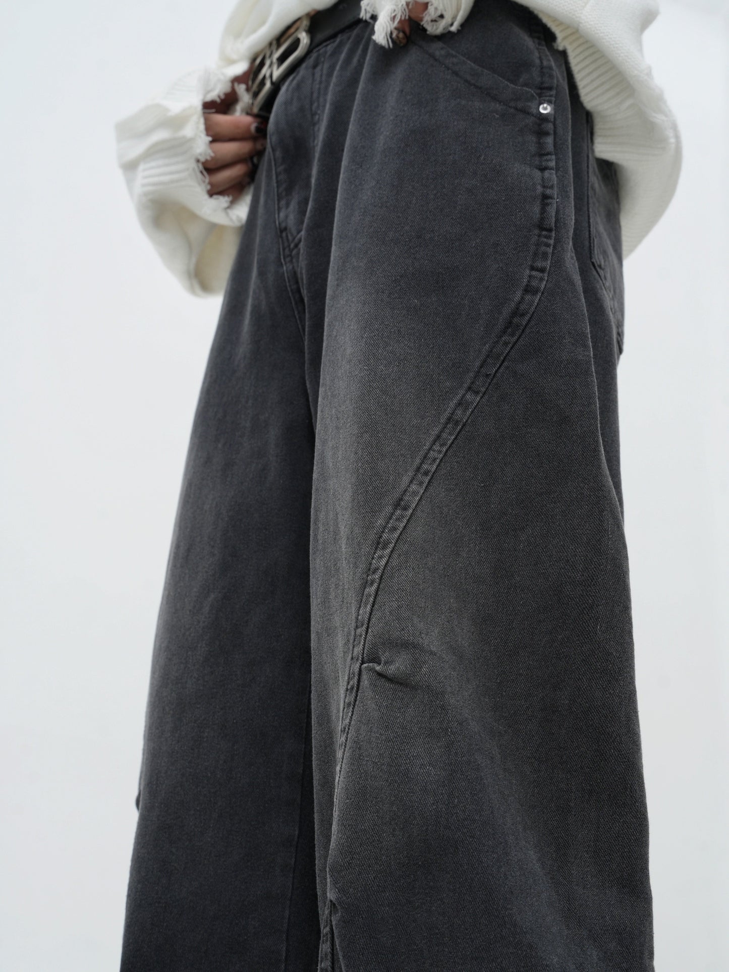 1pc Street Style Wide Leg Denim Jeans for Adults - 70% Cotton, 24% Polyester, 6% Viscose Blend, Non-Stretch Fabric, Solid Color, All-Season, Loose Fit with Pockets, Regular Length, Woven, No Belt or Accessories Included