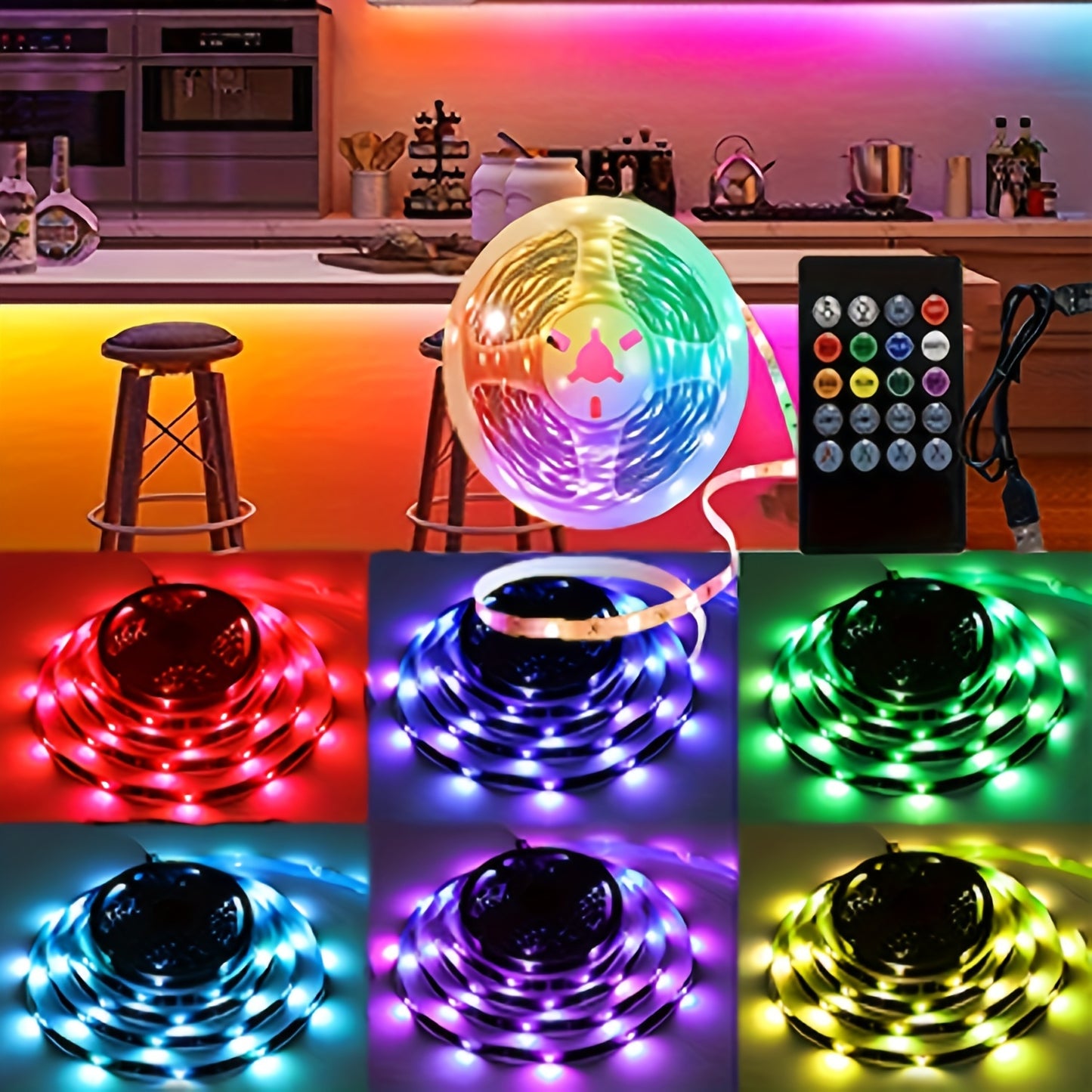 RGB LED Strip Lights with 22-Key Remote, USB Powered, Non-Rechargeable, Space-Themed, Multicolor Lighting for Home Decor, Ambient Mood Lighting for Christmas