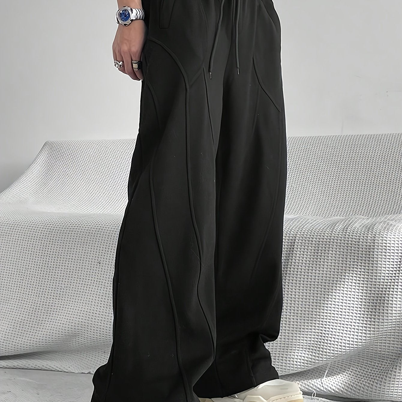 Men's Casual Loose Fit Wide Leg Drawstring Sweatpants, Lightweight Comfy Pants For Sport And Casual Wear