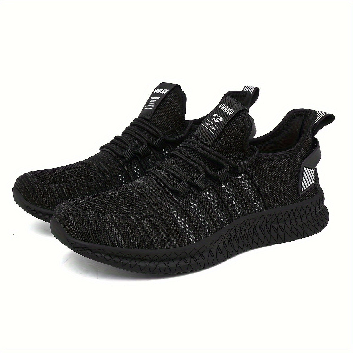 Plus Size Men's Trendy Woven Knit Breathable Sneakers, Comfy Non Slip Durable Lace Up Shoes For Men's Outdoor Activities