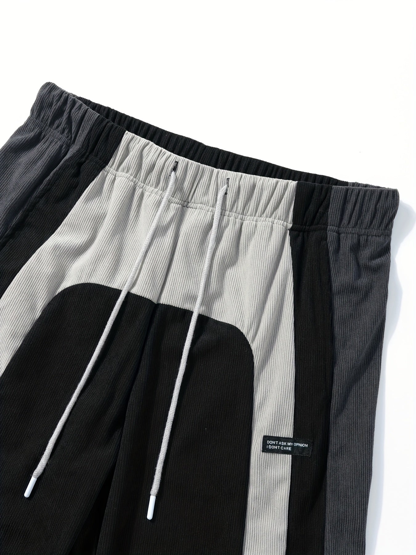 Retro Colorblock Corduroy Sweatpants - Casual Loose Fit, Straight Leg, Machine Washable, Polyester Blend, Ideal for Casual Attire