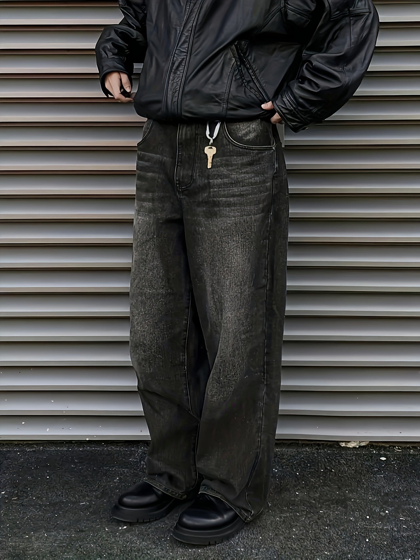 Men's Y2K-Inspired Black Loose Fit Jeans - Casual Street Style, Cotton Blend, Non-Stretch Denim