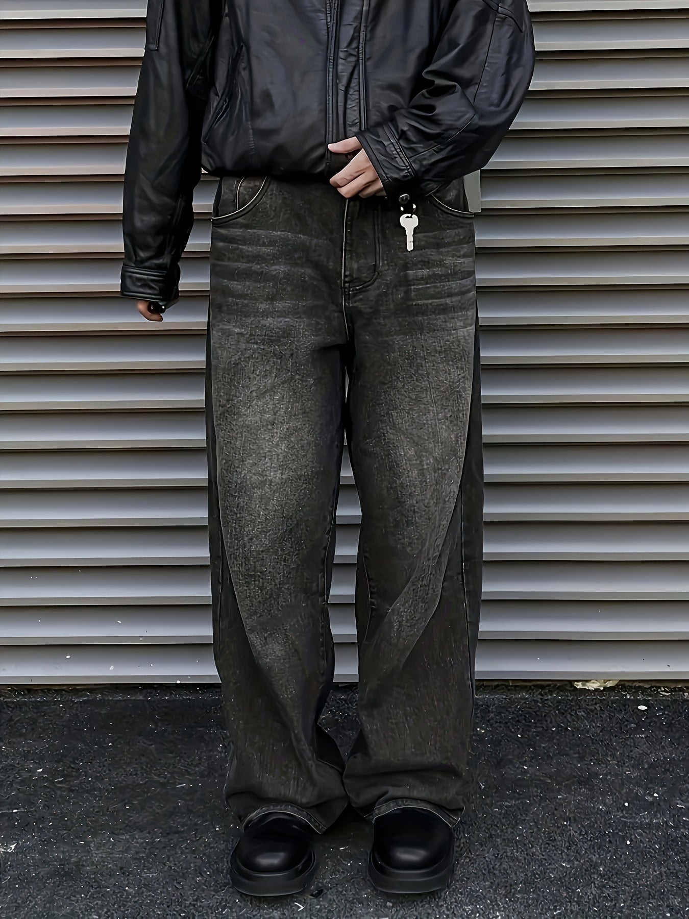 Men's Y2K-Inspired Black Loose Fit Jeans - Casual Street Style, Cotton Blend, Non-Stretch Denim