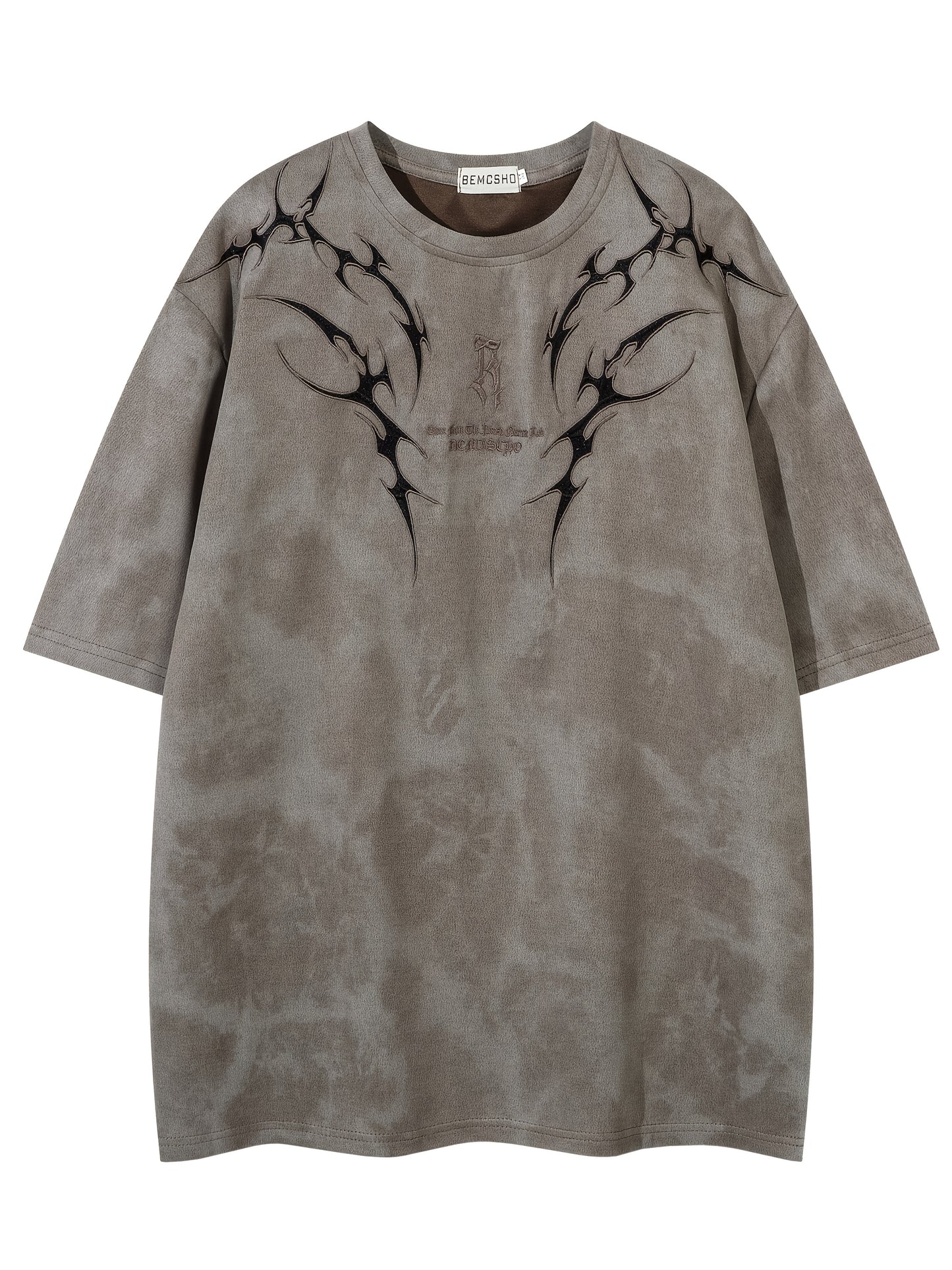 Men's Summer Fashion Tie-Dye Vintage Letter Embroidery Short Sleeve T-Shirt, Casual Round Neck, Polyester and Elastane Blend, Plus Size Tshirts