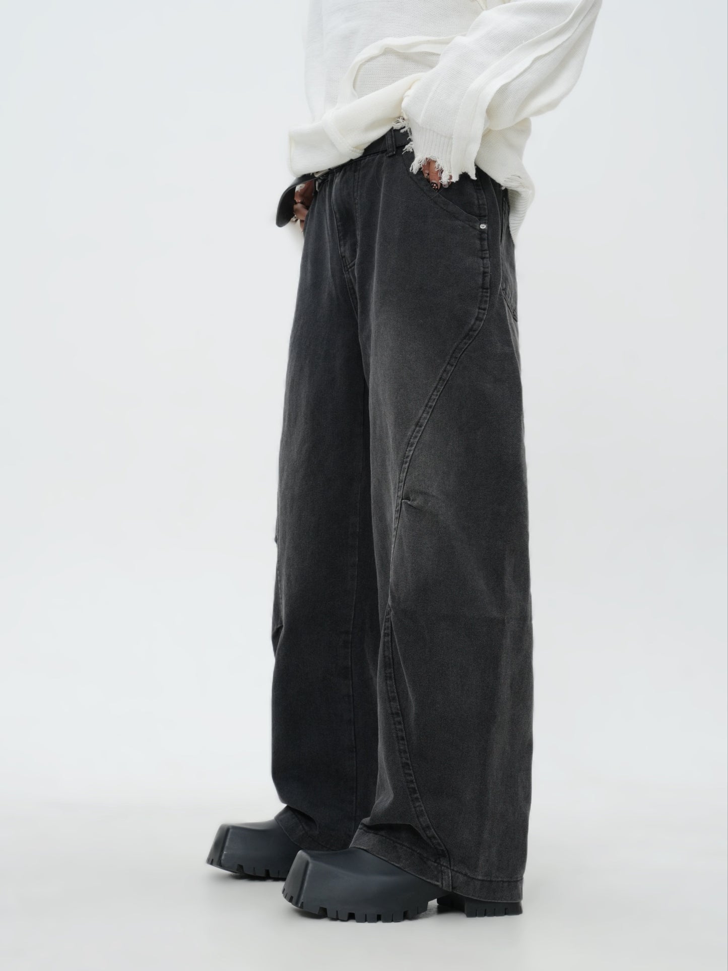 1pc Street Style Wide Leg Denim Jeans for Adults - 70% Cotton, 24% Polyester, 6% Viscose Blend, Non-Stretch Fabric, Solid Color, All-Season, Loose Fit with Pockets, Regular Length, Woven, No Belt or Accessories Included