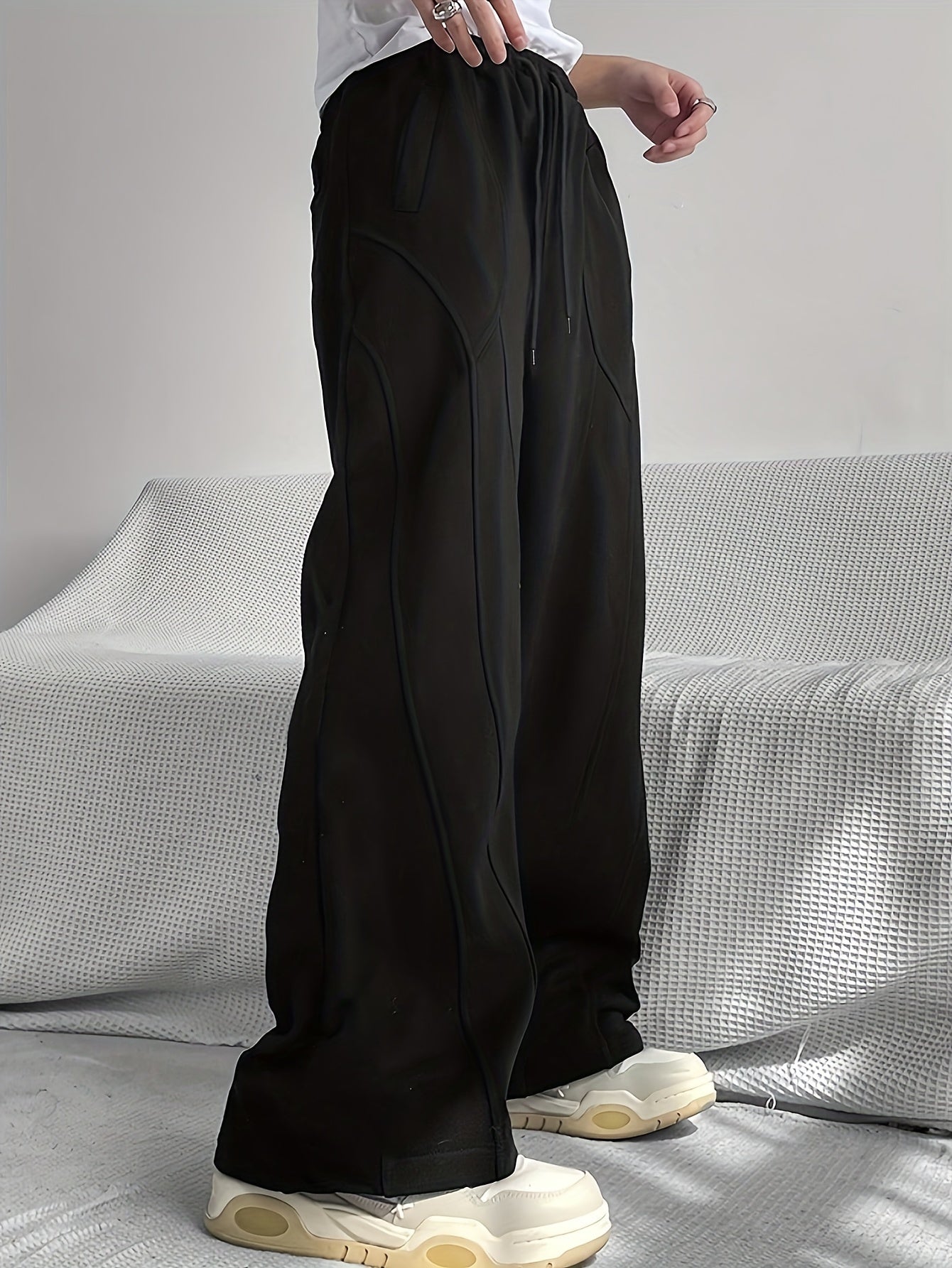 Men's Casual Loose Fit Wide Leg Drawstring Sweatpants, Lightweight Comfy Pants For Sport And Casual Wear