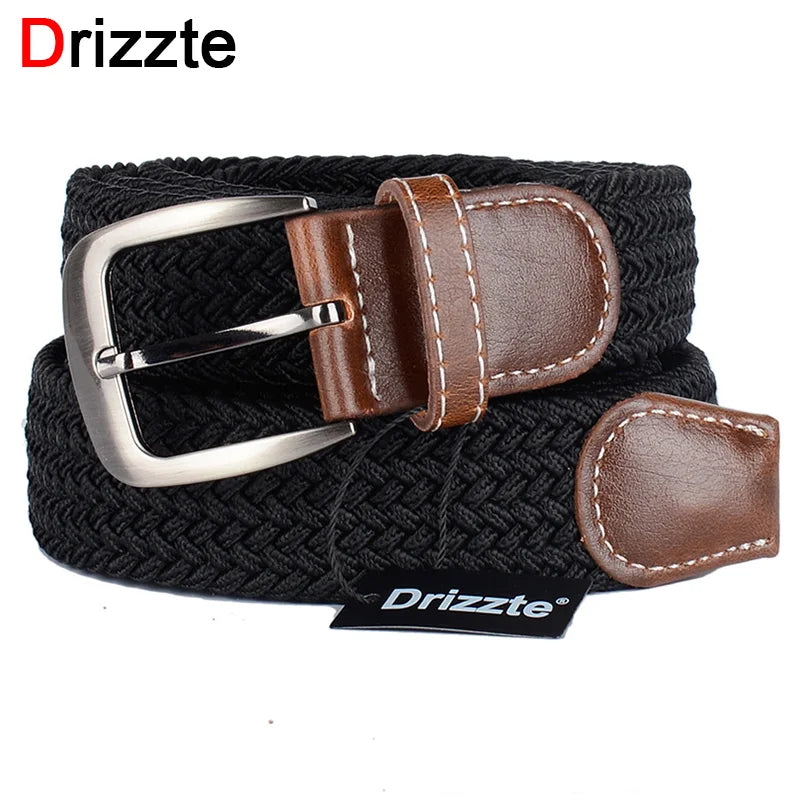 Drizzte Plus Size Belt 110 to 180cm Long Black Braided Woven Elastic Stretch Men for Big and Tall 48 50 52 54 56