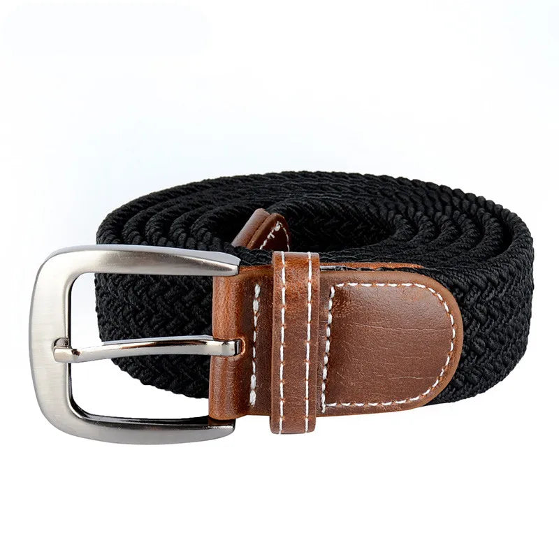 Drizzte Plus Size Belt 110 to 180cm Long Black Braided Woven Elastic Stretch Men for Big and Tall 48 50 52 54 56