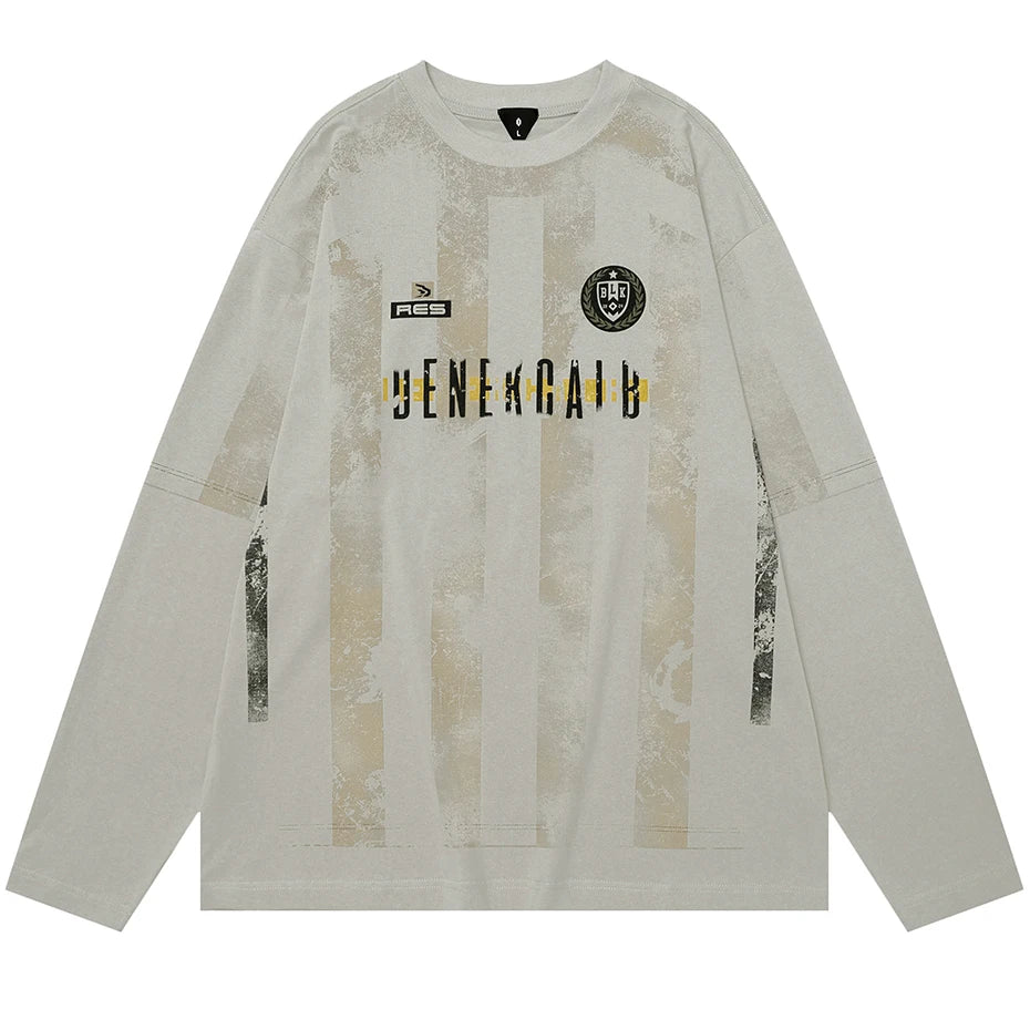 Vintage Long Sleeve T Shirts Striped Sports Tee Harajuku Oversized Hip Hop Streetwear T-shirt Y2K Retro Black Tshirt Unisex