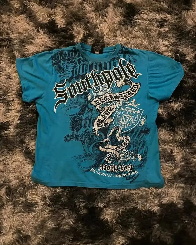 2000s Retro Antarctic cotton T-shirt American Harajuku Y2K round neck couple fashion trend top