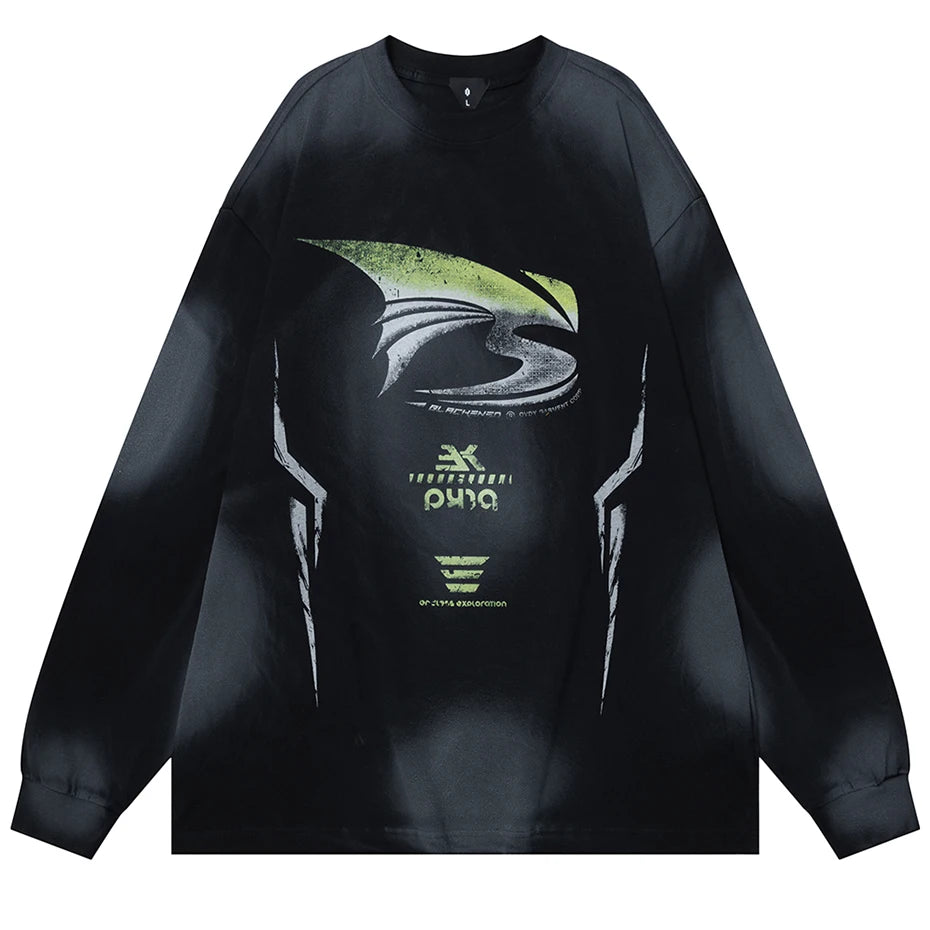 Hip Hop Oversized Long Sleeve T Shirt Graphic Printed Loose Harajuku Streetwear T-shirt Black White Cotton Tee Tops Y2K Tshirt