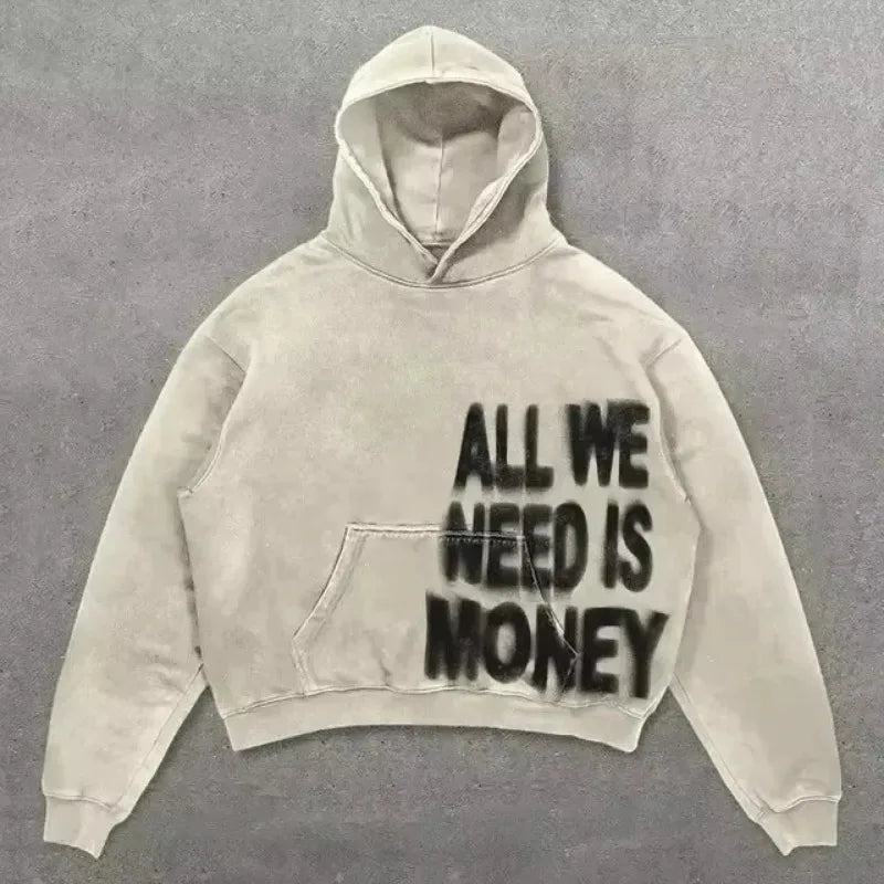 Dark Gothic geometric pattern printed oversized pullover hoodies women Y2K street hip-hop rock trend couple versatile sweatshirt