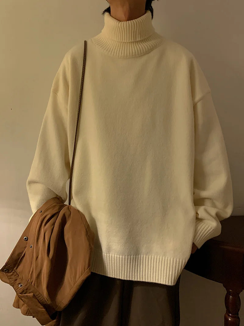 LAPPSTER Men Colors Harajuku Turtleneck Sweaters 2023 Mens Black Korean Fashion Knitted Sweater Pullovers Vintage Casual Sweater