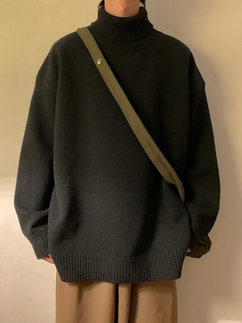 LAPPSTER Men Colors Harajuku Turtleneck Sweaters 2023 Mens Black Korean Fashion Knitted Sweater Pullovers Vintage Casual Sweater