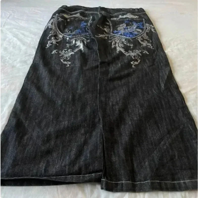 Gothic geometric pattern print design high waisted jeans for men clothing Y2K pop rock dark style American versatile sweatpants
