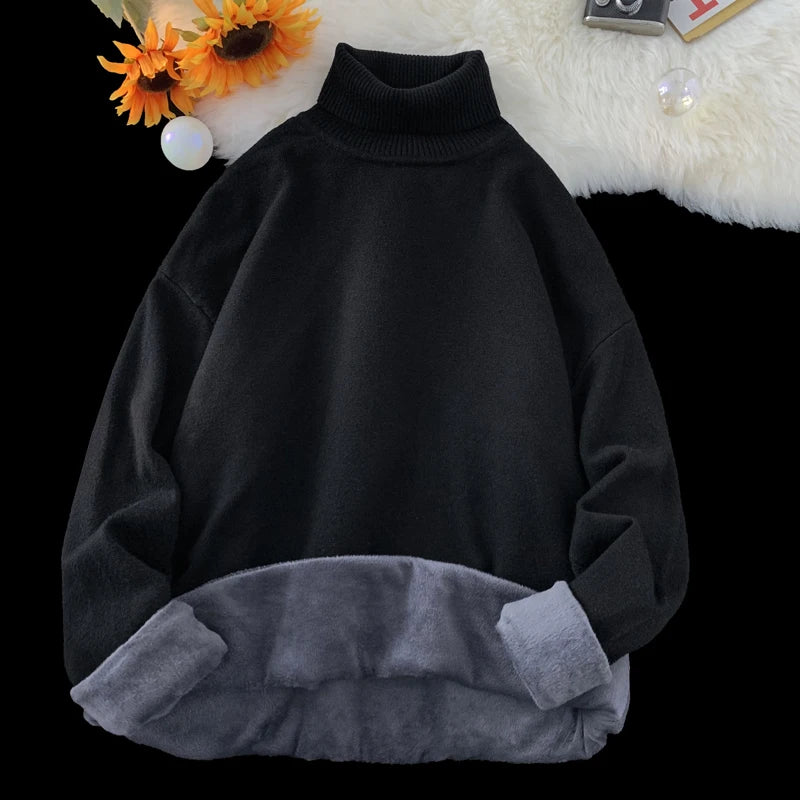 LAPPSTER Winter Half Turtleneck Sweaters Black Oversized Korean Fashions Harajuku Knitted Sweater Fur Vintage Black Pullovers