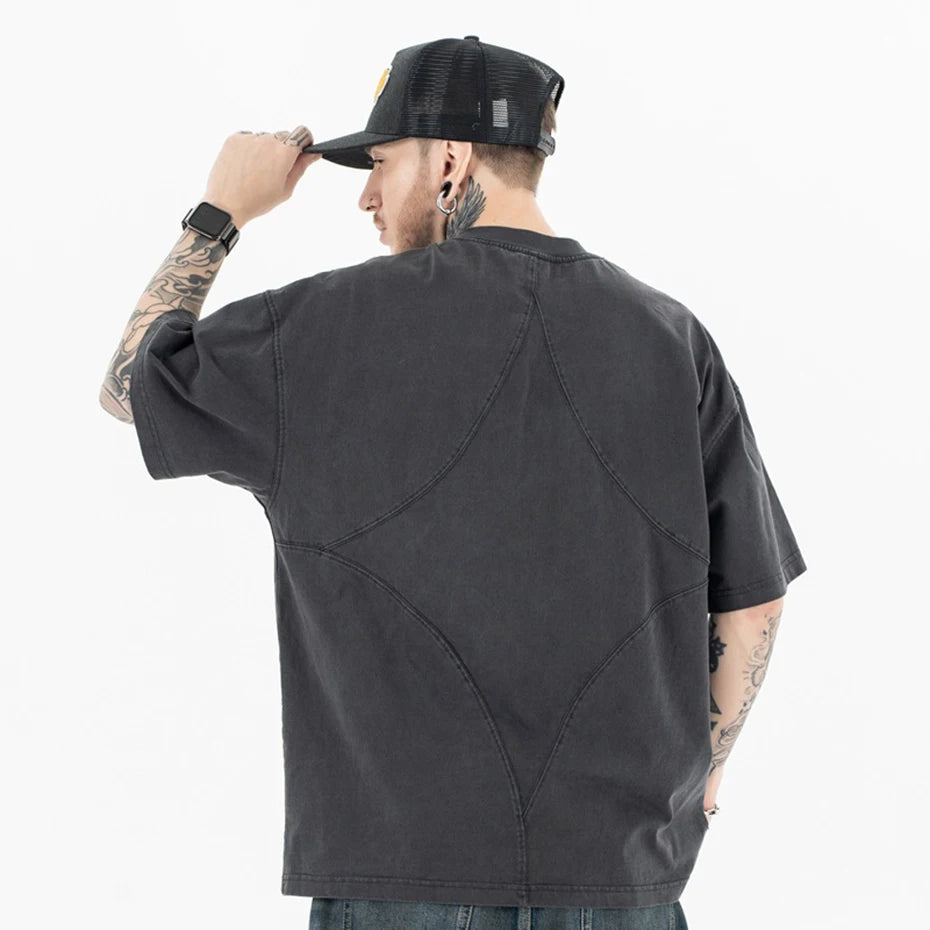 2024 Men Vintage T Shirts Embroidery Patchwork Oversized Harajuku Oversized Hip Hop T-shirt Loose Casual Tee Tops