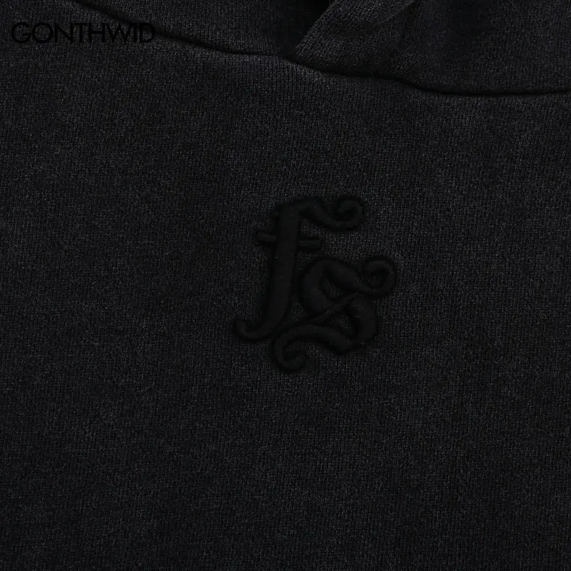 Vintage Hoodie Streetwear Hip Hop Embroidery Letter Washed Pullover Harajuku Punk Goth Cotton Hooded Sweatshirt 2024 Men Fashion
