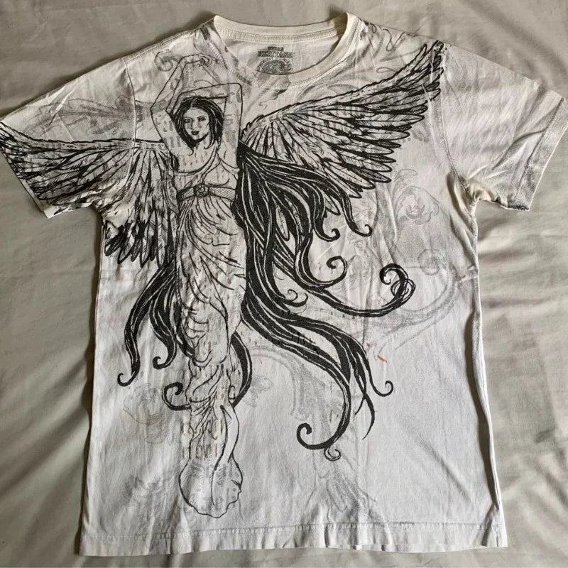 2000s Cyber Grunge Graphic T-shirt Y2K Star Skull Print Short Sleeve Tees Japanese Emo Vintage E girl Gothic T shirt Women Men