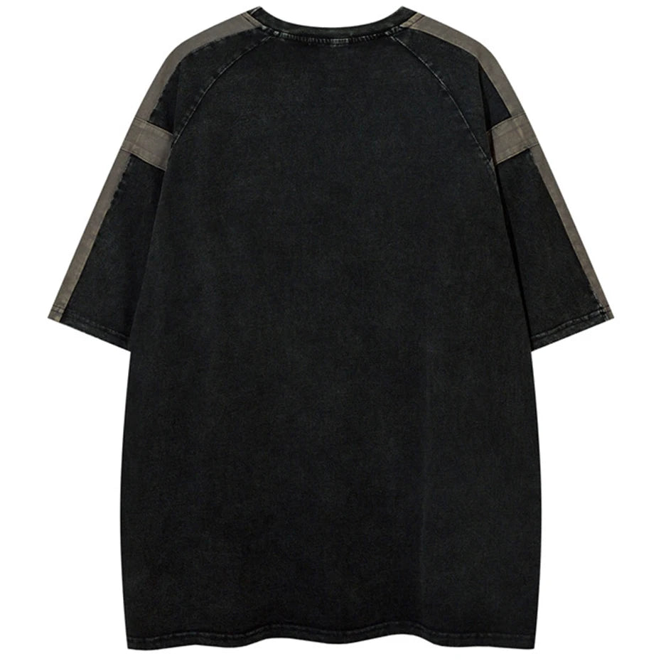 Patchwork Vintage T Shirts Men Hip Hop Oversized Harajuku Streetwear Hip Hop T-shirt Black Loose Cotton Tee Y2K Tshirt for Male