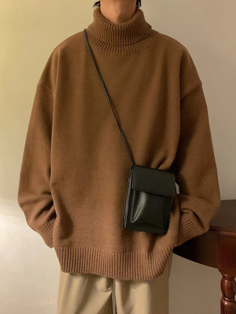 LAPPSTER Men Colors Harajuku Turtleneck Sweaters 2023 Mens Black Korean Fashion Knitted Sweater Pullovers Vintage Casual Sweater