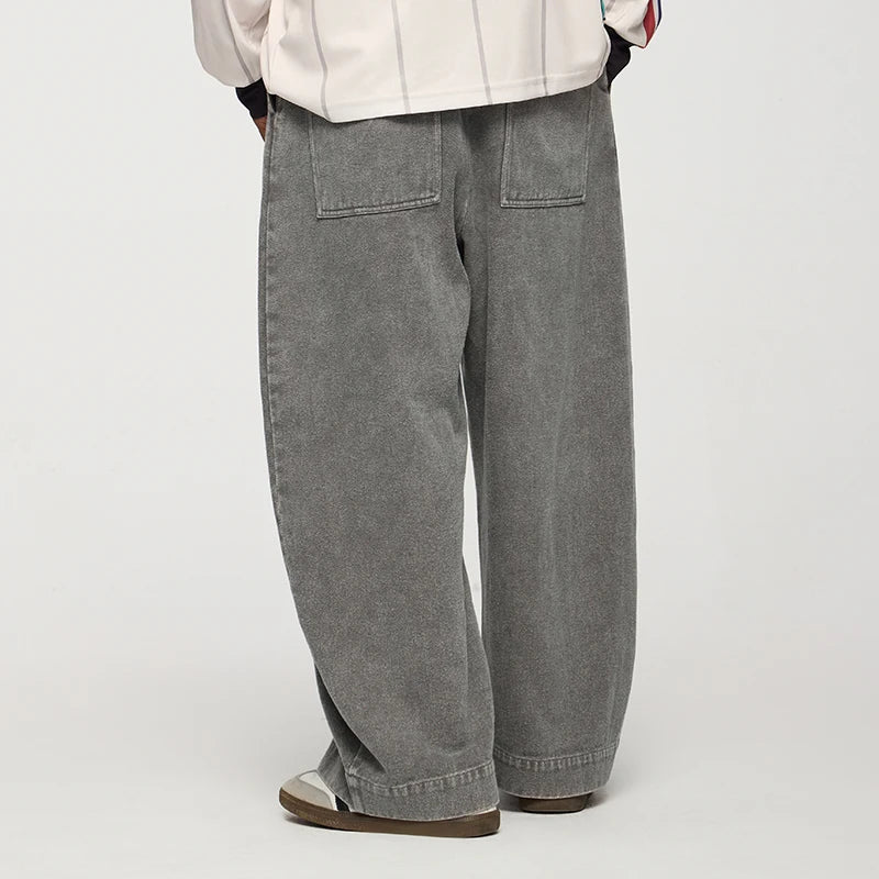 INFLATION Men's Washed Vintage Pants American Streetwear Loose-Fit Water-Washed Floor-Length Trousers