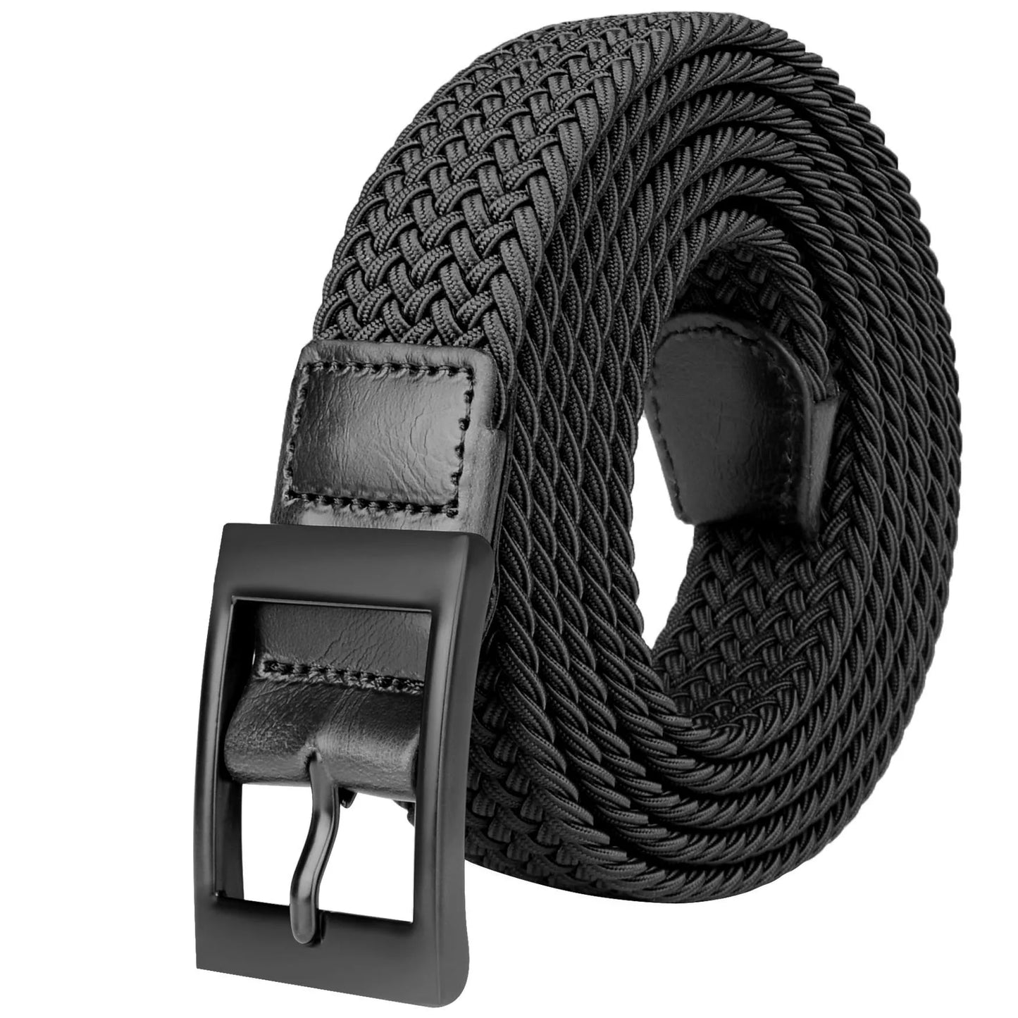 Drizzte Plus Size Belt 120cm To 190cm Large Big Mens Elastic Stretch Braided Casual Dress Black