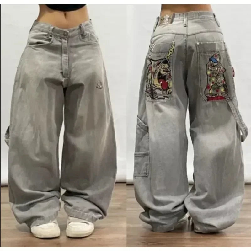 Gothic geometric pattern print design high waisted jeans for men clothing Y2K pop rock dark style American versatile sweatpants