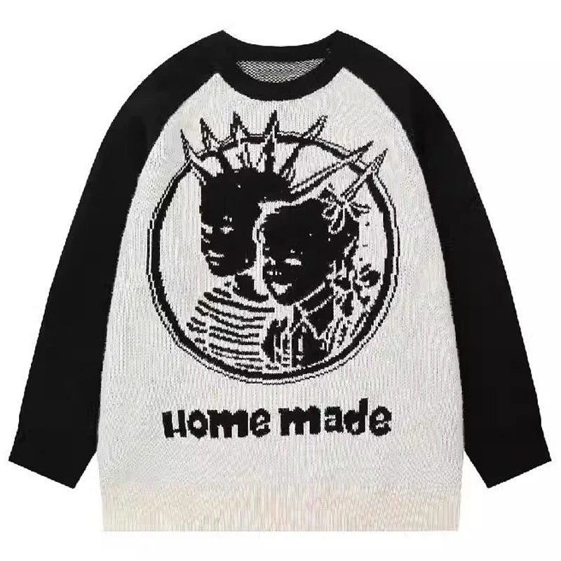 Abstract Portrait Sweater Male Winter American Streetwear Skull Harajuku Knitwear Pullovers Vintage Men's Jumpers Sweaters Knit