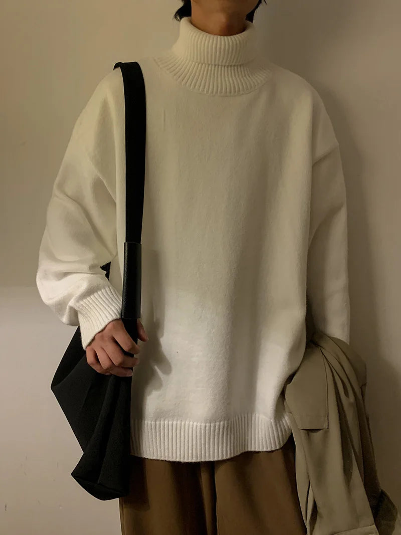 LAPPSTER Men Colors Harajuku Turtleneck Sweaters 2023 Mens Black Korean Fashion Knitted Sweater Pullovers Vintage Casual Sweater