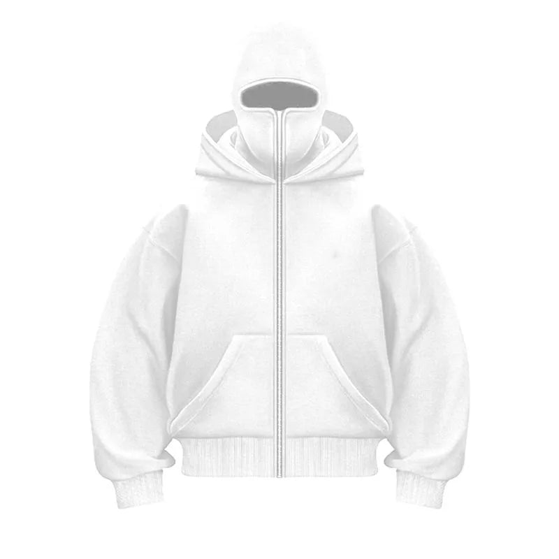 Y2K Gothic Harajuku Double Hat Design Sportswear Winter New Hoodie Ninja Mask Loose and Versatile Winter Windproof Hoodie
