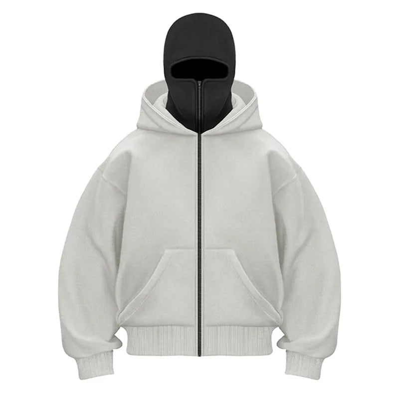Y2K Gothic Harajuku Double Hat Design Sportswear Winter New Hoodie Ninja Mask Loose and Versatile Winter Windproof Hoodie