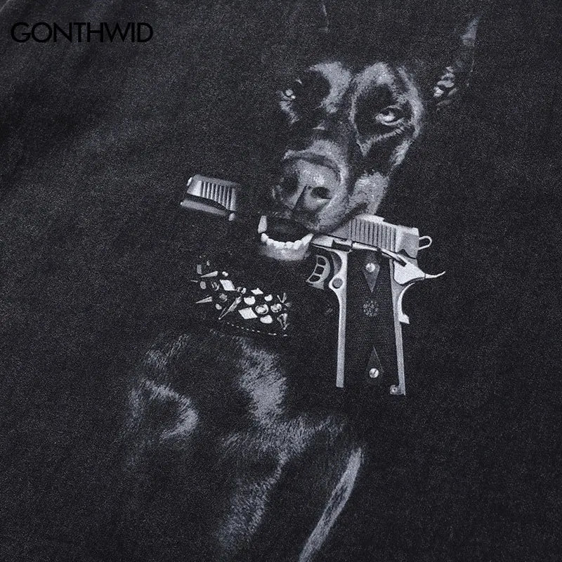 Black Doberman Dog Gun Oversized T-Shirt