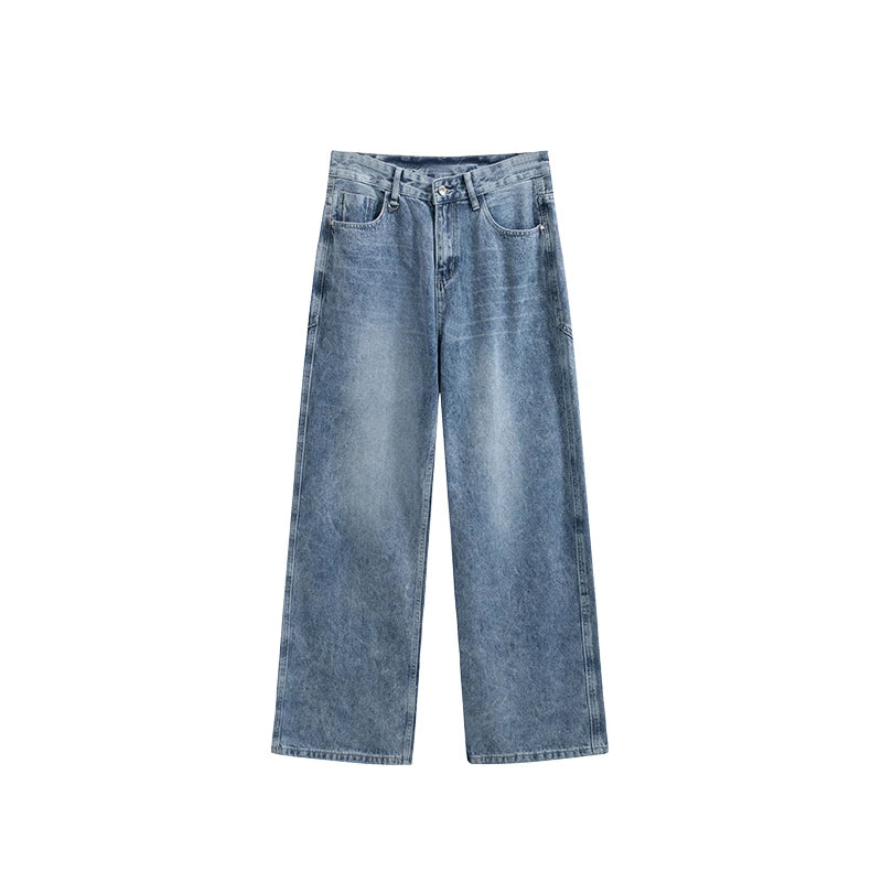 INFLATION Retro Washed Jeans Unisex Stretch Straight Leg Denim Trousers