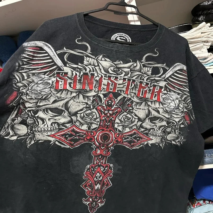 Y2K Affliction T shirt New Harajuku Hip Hop Round Neck Oversized T shirt Men Women Short Sleeved Goth Clothing Tops Streetwear