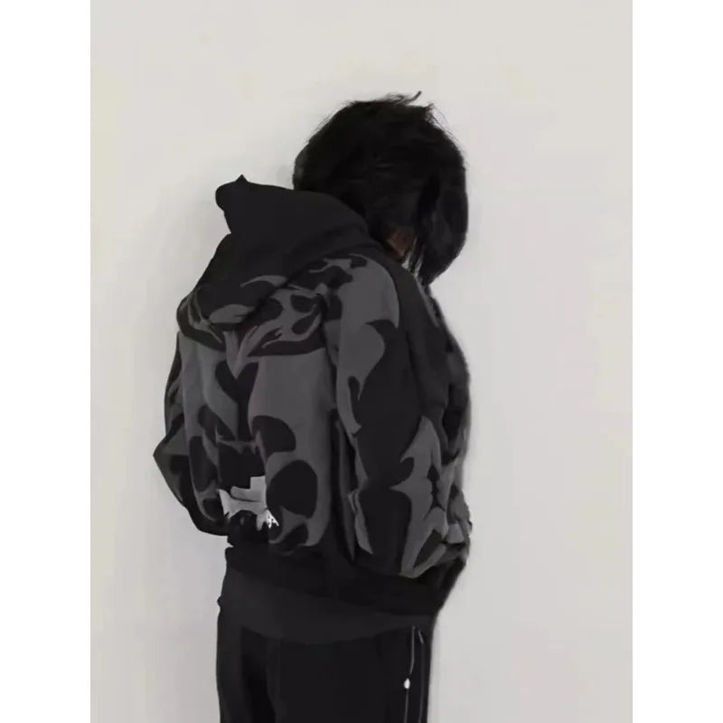 Gothic geometric splicing trendy design pullover oversized hoodie for women Y2K popular aesthetic fashion streetwear couple tops