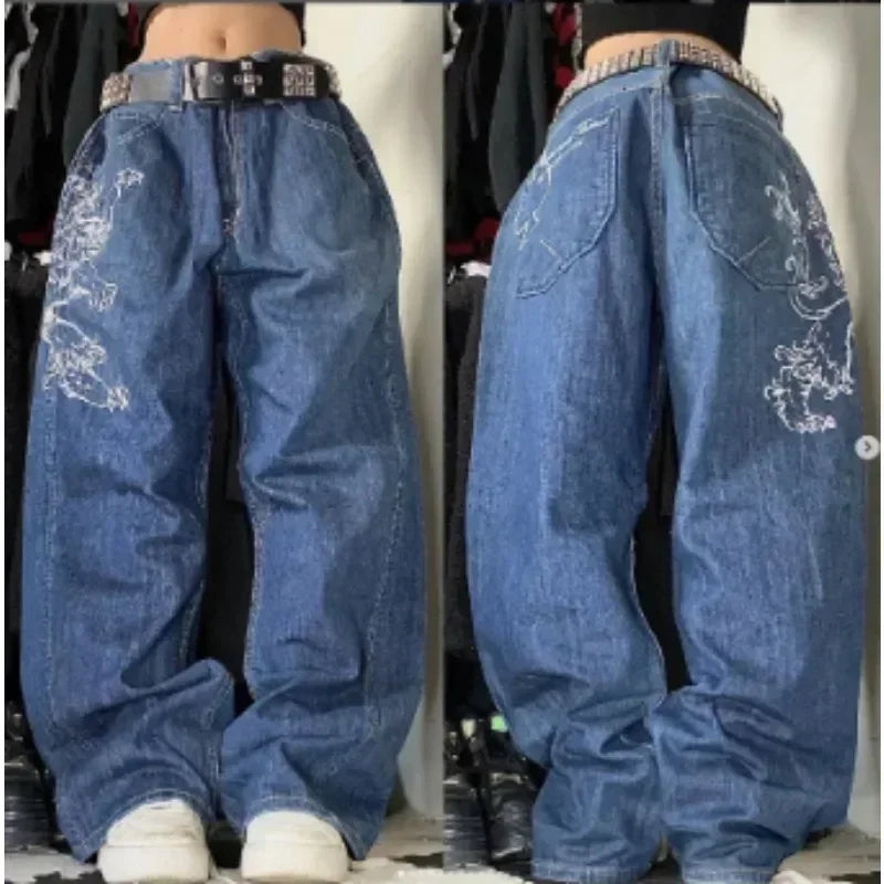 Gothic geometric pattern print design high waisted jeans for men clothing Y2K pop rock dark style American versatile sweatpants